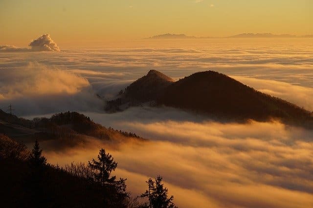 mist over hills viewed from above