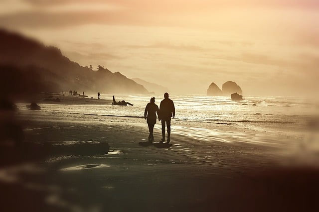 evening walk on the beach
