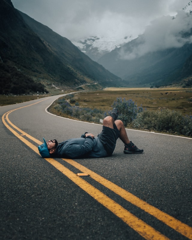 exhausted man after long walk