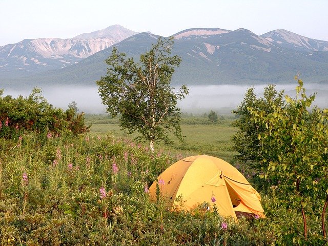 camping in tent