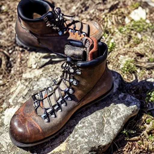 leather hiking boots on a rock