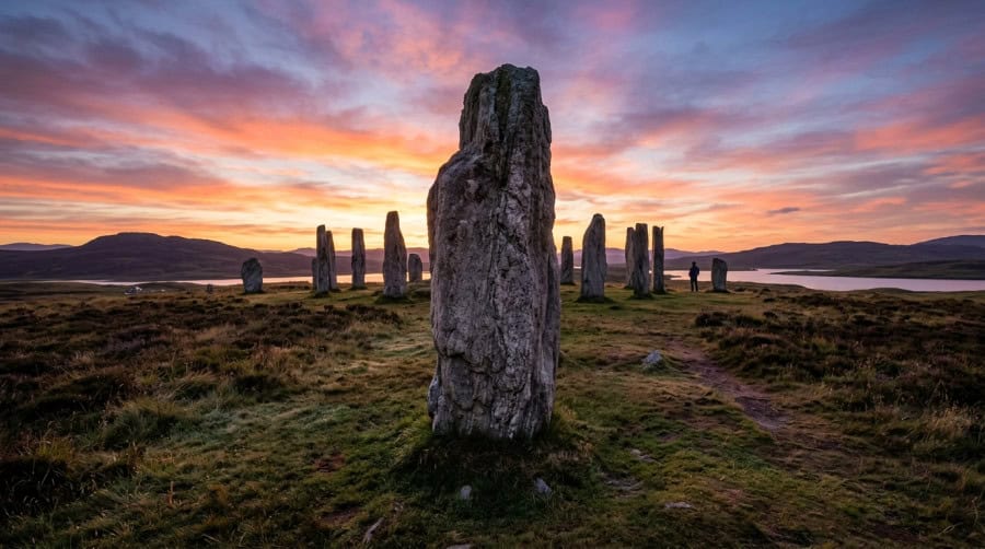 standing stones in sunset